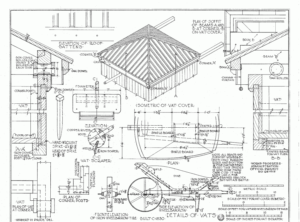 Detail diagram of a salt works evaporating vat rolling covers